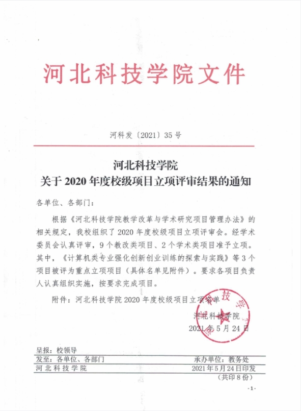 bat365正版唯一官网关于2020年度校级项目立项评审结果的通知